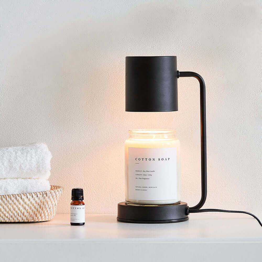 Nordic Candle Wax Warmer - Solid Black with Wood Base