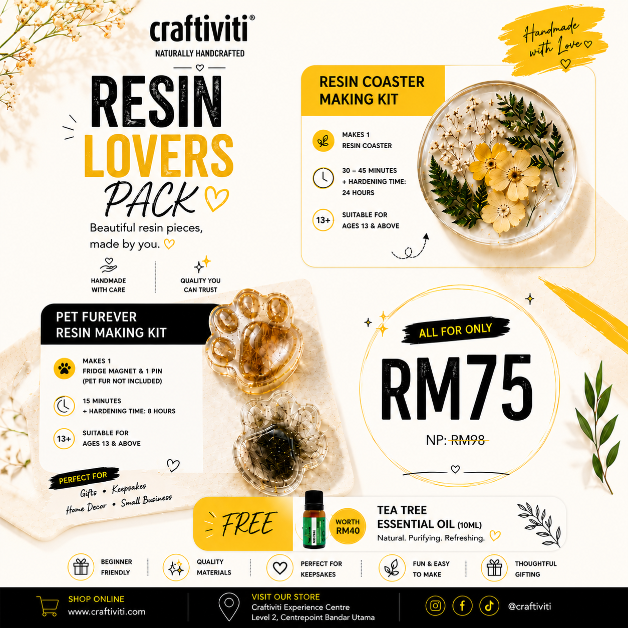 Resin Lovers Pack — Resin Coaster Kit + Pet Furever Resin Kit + Free Tea Tree Essential Oil