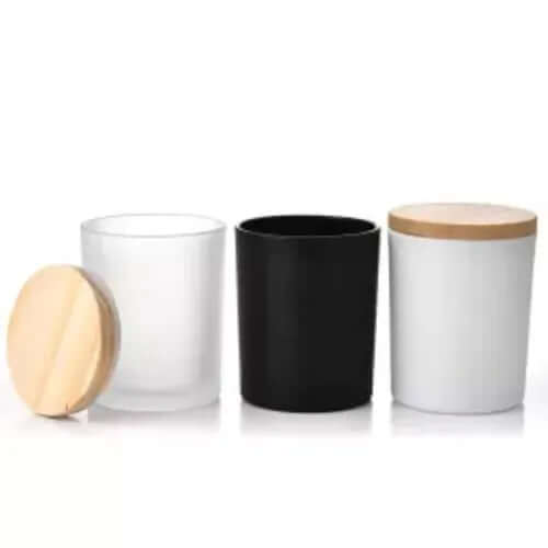 Candle Glass Jar - Frosted Amber - Wooden Lid - 8cm x 9cm (Limited Edition)