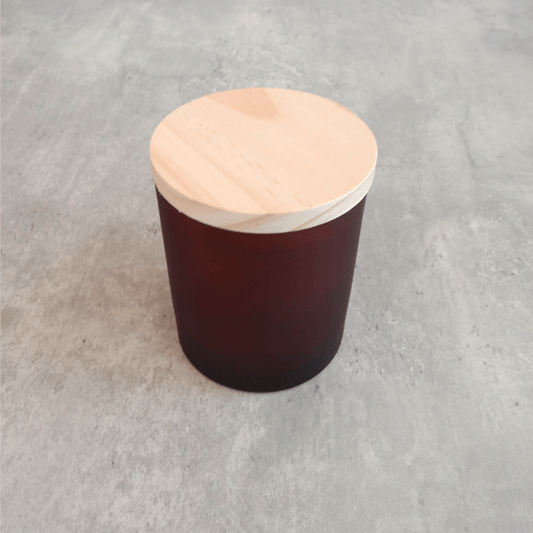 Candle Glass Jar - Frosted Amber - Wooden Lid - 8cm x 9cm (Limited Edition)