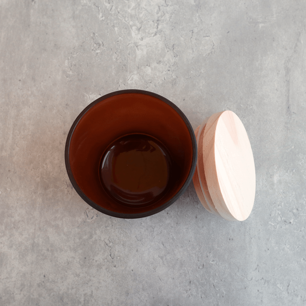 Candle Glass Jar - Frosted Amber - Wooden Lid - 8cm x 9cm (Limited Edition)