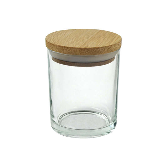 Candle Glass Jar - Clear - Wooden Lid - 8cm x 9cm (Limited Edition)