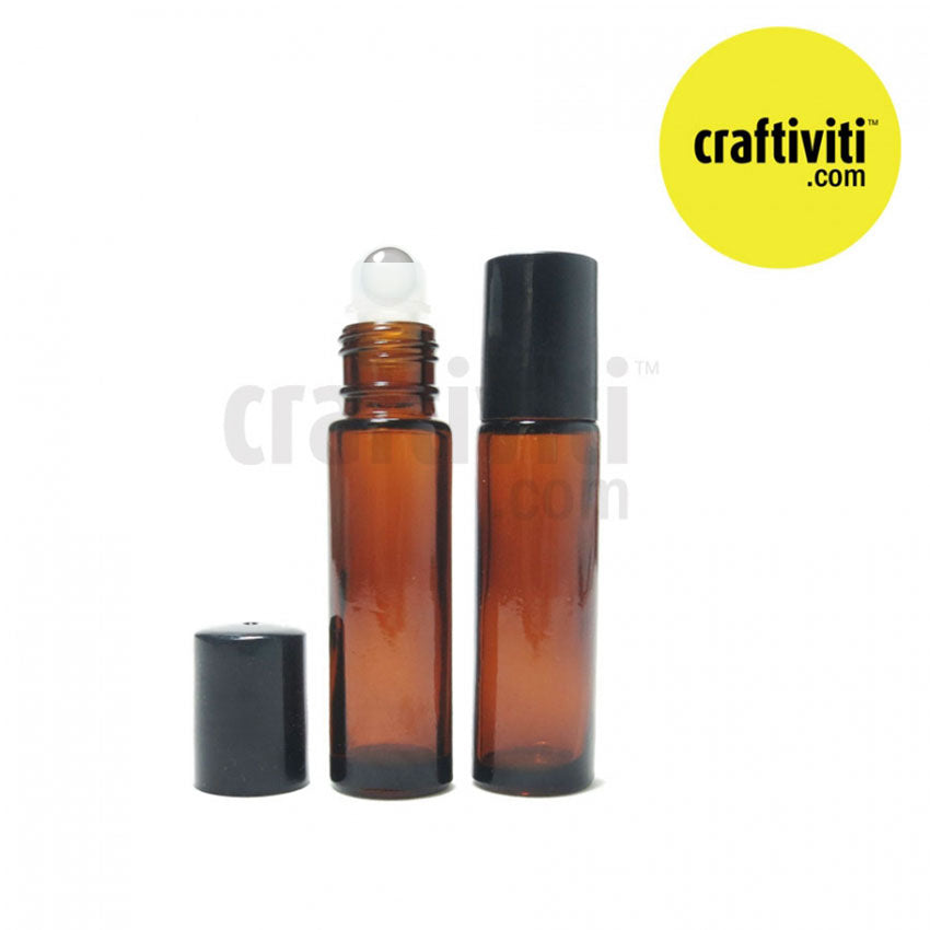 Roll-On Amber Glass Bottle - Metal Ball - 10ml