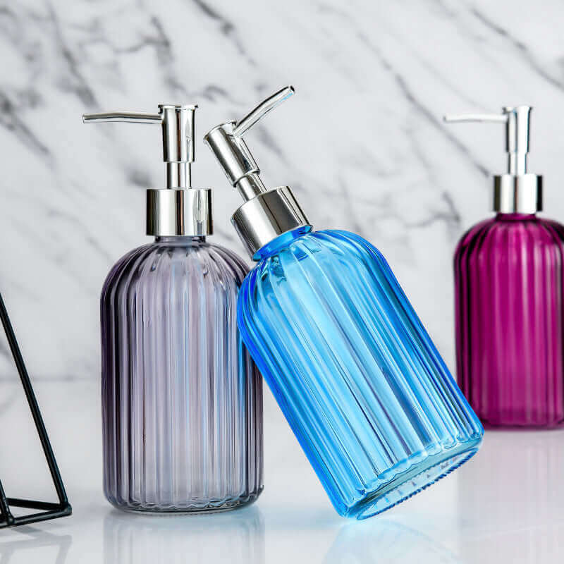 Striped Designer Glass Bottle - Green - 400ml