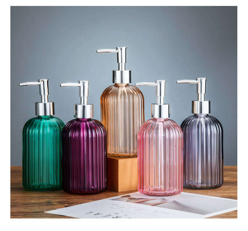 Striped Designer Glass Bottle - Green - 400ml