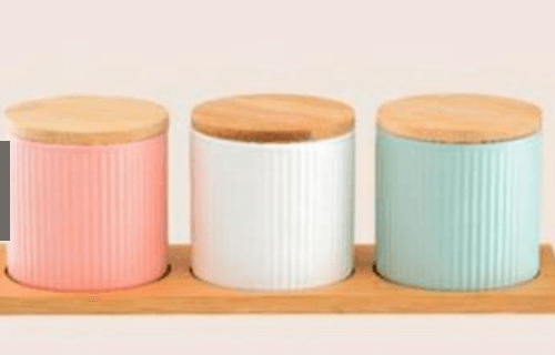Nordic Ceramic Candle Jar 3pcs Set with Bamboo Tray [LIMITED STOCKS]