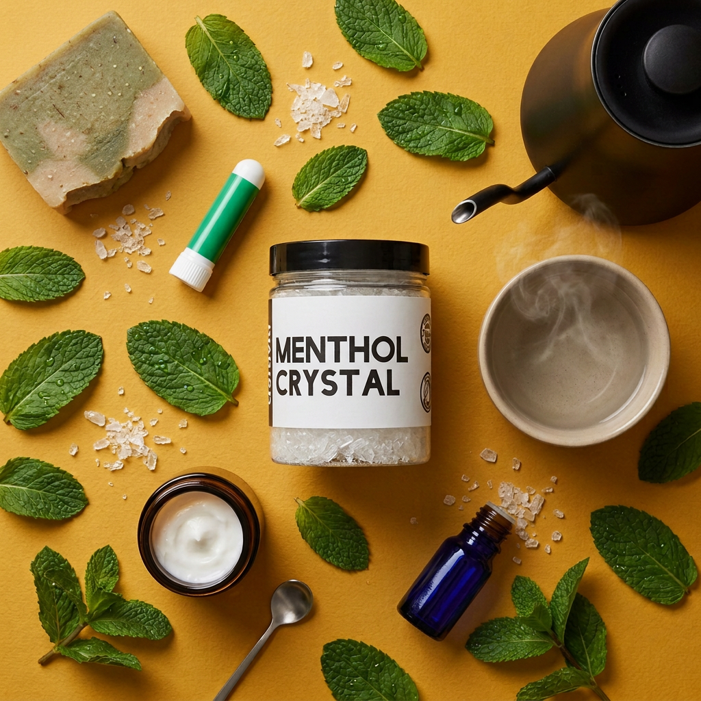 Menthol crystals with peppermint leaves at Craftiviti Malaysia