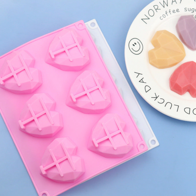 Geometric Heart Shape Silicone Mold - 6pcs