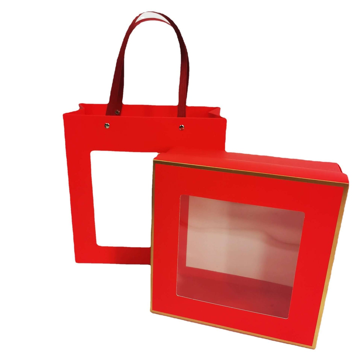 Red Gift Paper Bag with Window - Medium - 23cm x 23cm x 8cm