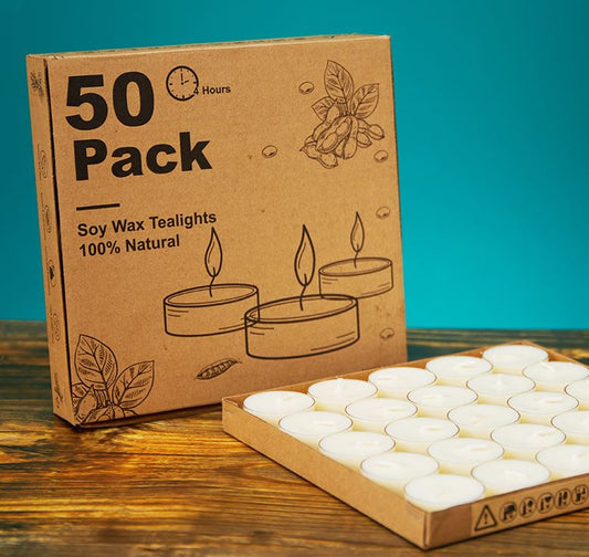 Soy Wax Tealight Candles - 50pcs (4 burning hours)