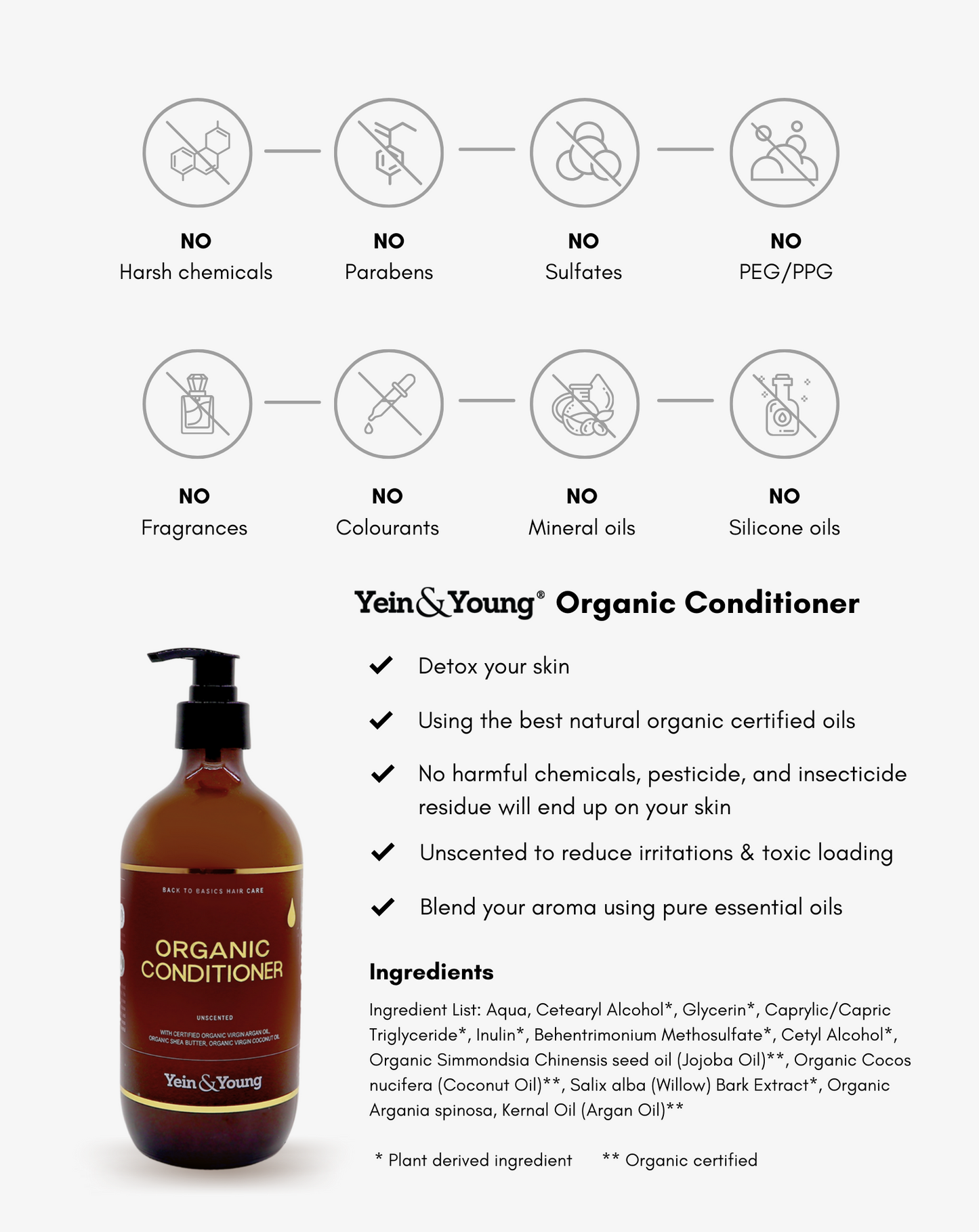 Yein&Young Organic Conditioner - Unscented - 500ml [IMPROVED FORMULA]