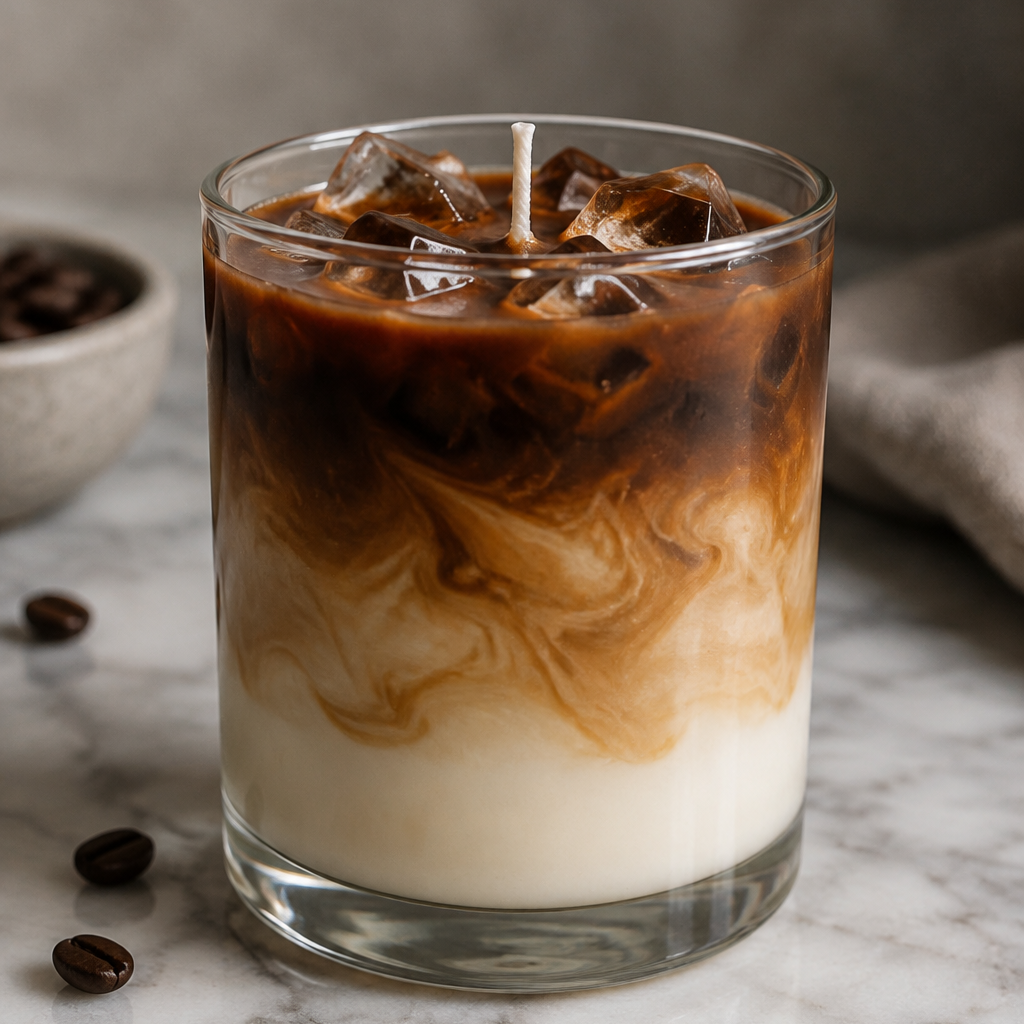 Pouring soy wax to make an iced coffee scented candle at home