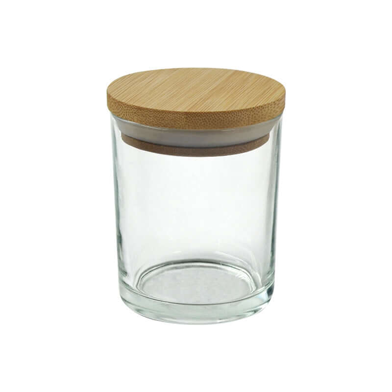 Candle Glass Jar - Clear - Wooden Lid - 8cm x 9cm (Limited Edition)