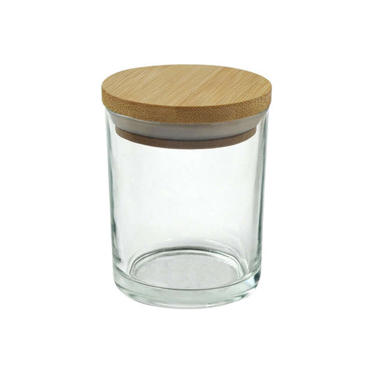 Candle Glass Jar - Clear - Wooden Lid - 8cm x 9cm (Limited Edition)