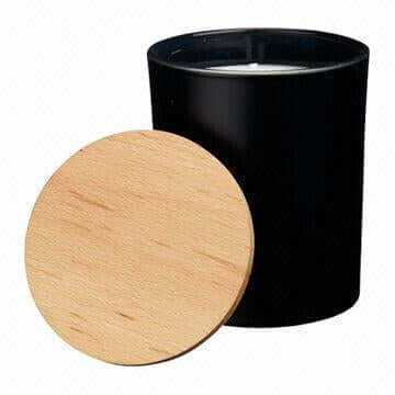 Candle Glass Jar - Black - Wooden Lid - 8cm x 9cm (Limited Edition) Packaging - Craftiviti
